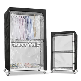 Rileytee Garment Rack Cover,600D Heavy Duty Waterproof Clothing Rack Cover,Clothes Rack Cover with Zipper for Metal Garment Rack（Clear Front,47.2"W x 17.7"D x 80.7"H,Cover Only)