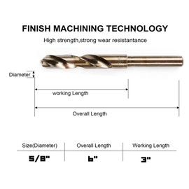 5/8 Cobalt Drill Bits - 3 Pack - 6 Inch Length - M35 Cobalt Drill Bits with Storage Case - Perfect Drill Bits for Metal, Hardened & Stainless Steel, Cast Iron, and More!