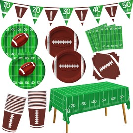Football Party Supplies Kit Serve 24, Football Party Favors Set Includes Tablecloth, Plates, Napkins, Banner, Cups, Super Game Bowl Party Decoration Football Themed Decor Birthday Sport Party