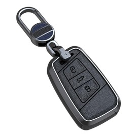 ontto Key Cover Fit for VW Smart Remote Key Handmade Leather Car Key Holder Durable Key Fob Case Compatible with Volkswagen Arteon Atlas Golf Alltrack Jetta GLI Passat Taos SEL Accessories Black