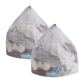Laundry Bags Mesh Large Washing Bags for Delicates 2 Pack, 23.5‘’ x 31.5'' with Drawstring, Coarse Net Wash Bag for Washing Machine White