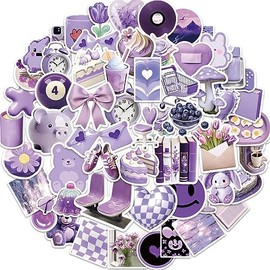 50 Pack Stickers for Purple Simplicity Water Bottle|Purple Vinyl Waterproof Sticker for Laptop Skateboard Guitar Bike Phone Car Decals Gifts for Kids Teens Adults for Party Favors Supplies Decor