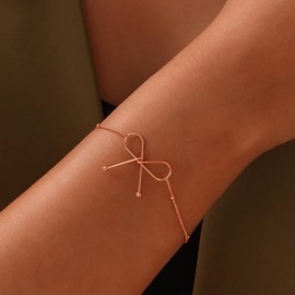 Niaspi 14K Gold Plated Bowknot Bracelet Dainty Titanuim Steel Bow Charm Beaded Chain Bracelets Fashion Jewelry for Women (Rose Gold)