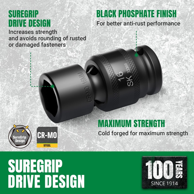 SK 3/8" Drive Universal Swivel Impact Socket Set, Metric Socket