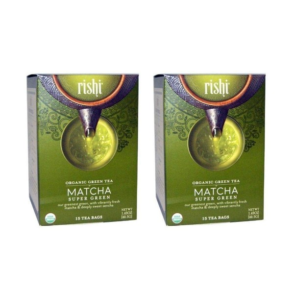Rishi Matcha Super Green Tea, Organic Green Tea Sachet Bags, 15 Count (Pack of 2)