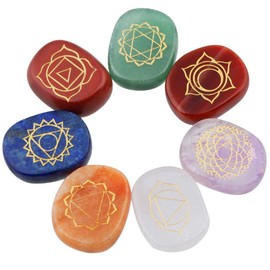Nupuyai 7 Chakra Gemstones Set Healing Stones Energy Stones with Symbols for Reiki Healing Meditation Balancing Multi-coloured 3