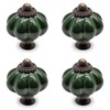 Seimneire 4pcs Dark Green Pumpkin Knobs, Vintage Ceramic Cabinet Knobs,