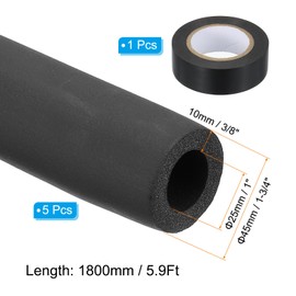 PATIKIL 1"(25mm) ID 1-3/4"(45mm) OD Pipe Insulation Foam Tube Set, 5Pcs 5.9Ft Self Adhesive Pipe Insulation Tube Cover Wrapping for Outdoor Winter Irrigation