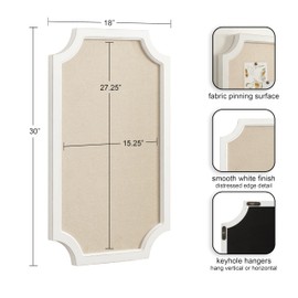 Hogan Framed Scalloped Decorative Wall Pinboard, White, 18 x 30, Rustic Modern Farmhouse Bulletin Board for Wall Organization and Decorative Displays