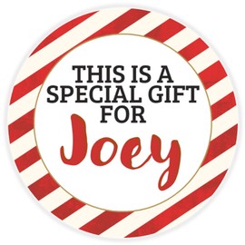This is a Gift for Joey - Circle Sticker Decal 3 Inch - Candy Cane Merry Christmas Gift Tag Present Tree Holiday Custom Name Santa Claus