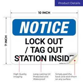 Lockout Tagout Station Inside OSHA Sign, 10x7 Inches, 4 Mil Vinyl Decal Stickers Weather Resistant, Made in USA