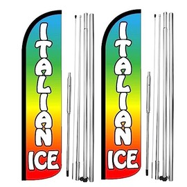 Italian Ice Pack of 2 Flags | 3 ft by 11.5 ft Advertising Italian Ice Flags for Business | Weatherproof Polyester Italian Ice Flags | Outdoor Flags (Complete Hybrid Pole Set Included)