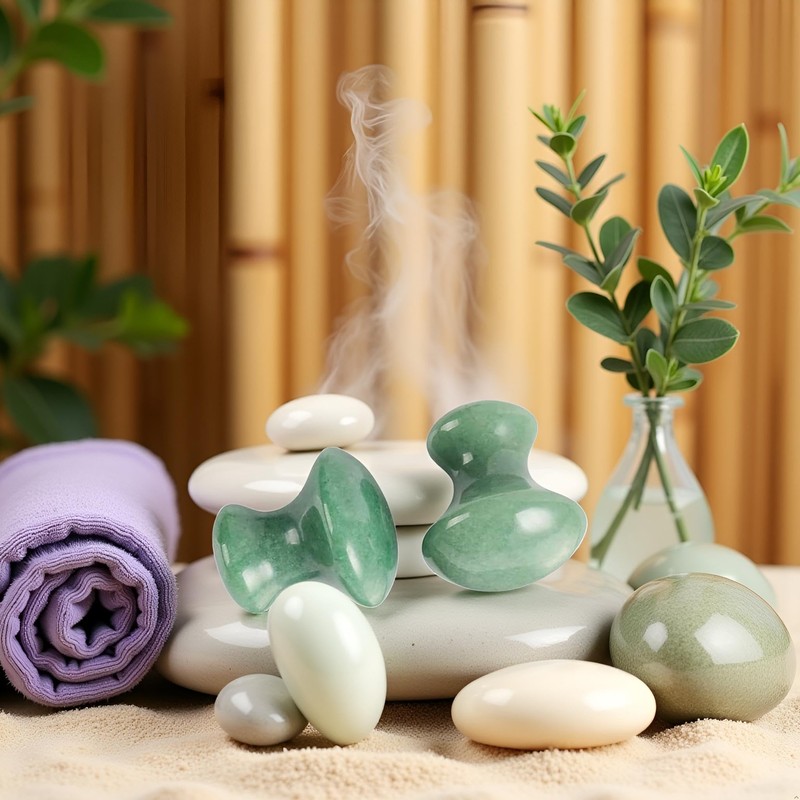 2Pcs Gua Sha Facial Massage Tools, Green Stone Set, Mushroom