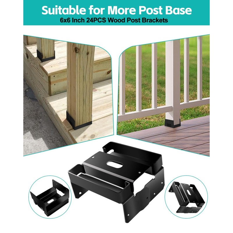 24 PCS 6x6 Black Galvanized Post Base Steel Inter 5.5x5.5