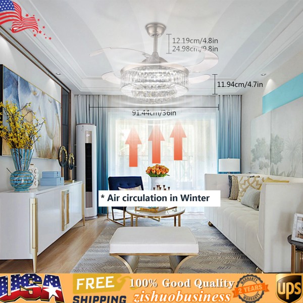 Modern Crystal Ceiling Fan + LED Light Remote Noise-Free Chandelier