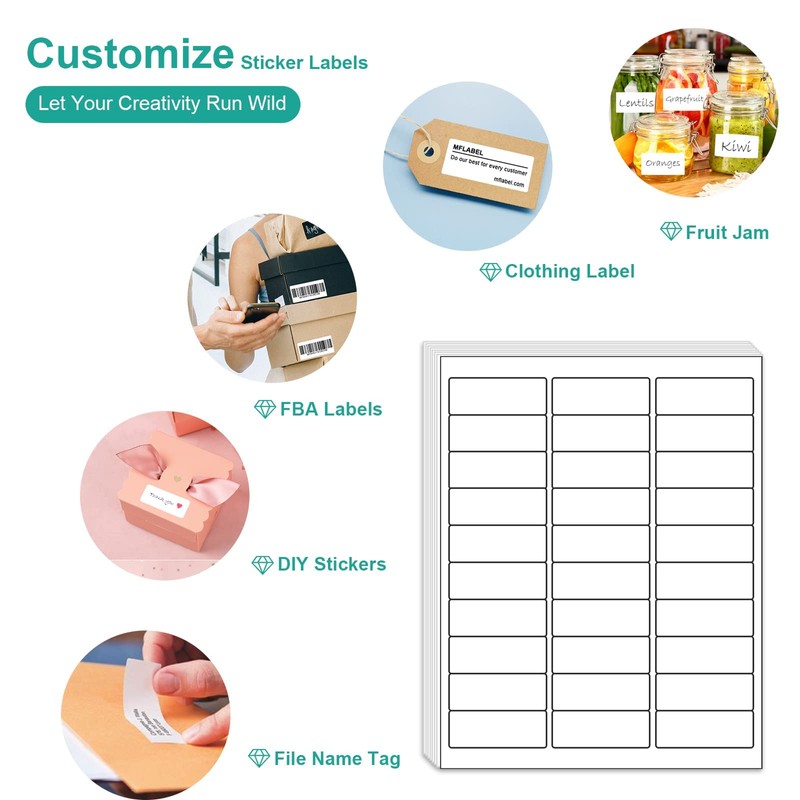 MFLABEL Address Labels 1x2.625 Inch - 30 Per Sheet White