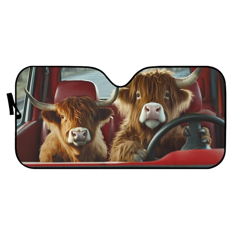 TOADDMOS Funny Highland Cow Driver Car Windshield Sun Shade Universal