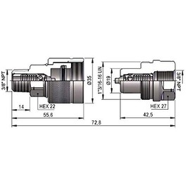 3/8" NPT High Pressure Hydraulic Quick Coupler Set with Poppet- Enerpac C-604 Interchange - 720 Bar (10'000 psi) working pressure