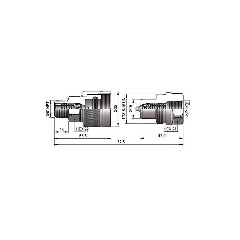 3/8" NPT High Pressure Hydraulic Quick Coupler Set with Poppet-
