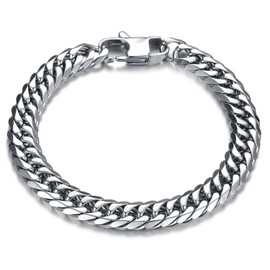 OSTAN Men's Stainless Steel Bracelet Rock Band Bangle Link Hip-Hop Chain Bracelet Width 8/9.5/12/14 mm Chain Length 20/21/22 cm Selectable Silver, Stainless Steel