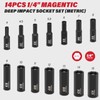 KBOISHA 1/4 Inch Deep Magnetic Socket Set,14-Piece Metric 4mm-15mm CR-MO