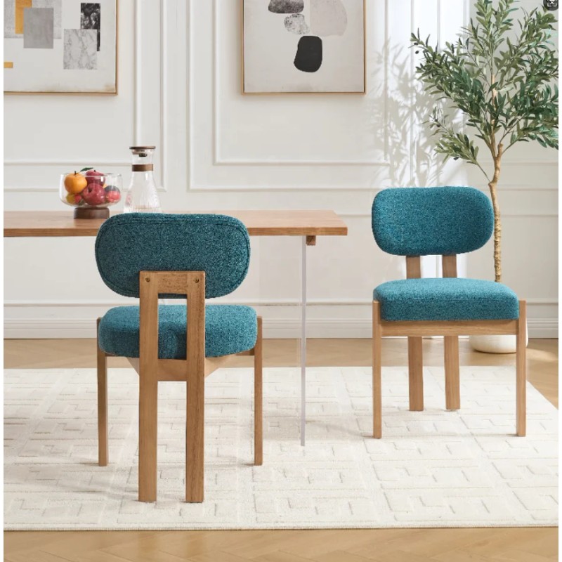 Modern Luxury Dining Chairs Set of 2 Teal Chenille Rubber