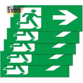 Emergency Exit Sign, Pack of 5, Premium Stickers, 24 cm x 9 cm, Escape Route, Safety Marking (Arrow →)