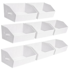 Homsorout Closet Baskets for Shelves - Decorative Storage Baskets with Handle, Trapezoid Closet Bins for Organization, Shelf Storage Bins for Clothes, Books, Home, Office, 8 Pack, White
