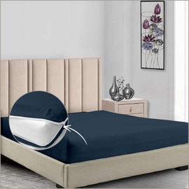 Cal King Zipper Bedding Set - Navy Blue Solid | 100% Microfiber, Soft and Wrinkle-Resistant, 8" Deep Pocket | Easy On/Off Zipper Fitted Sheet, Secure Fit Mattress Cover | Cal King Zipper Sheets