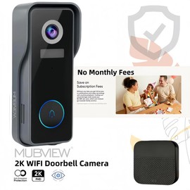 MUBVIEW 2K Wireless Video Doorbell & Chime - Ultra HD Resolution, 2-Way Talk, Infrared Night Vision, Smart Person Detection, Weather Resistant, Local/Cloud Storage Options, No Subscription Needed, 24-Month Warranty