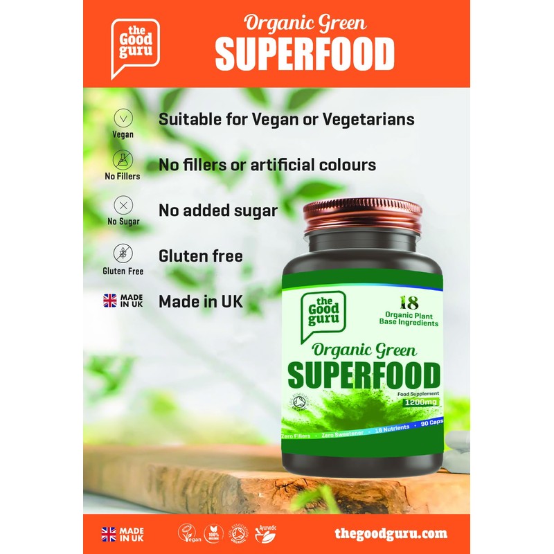 The Good Guru Organic Green Superfood Supplement Capsules - 90