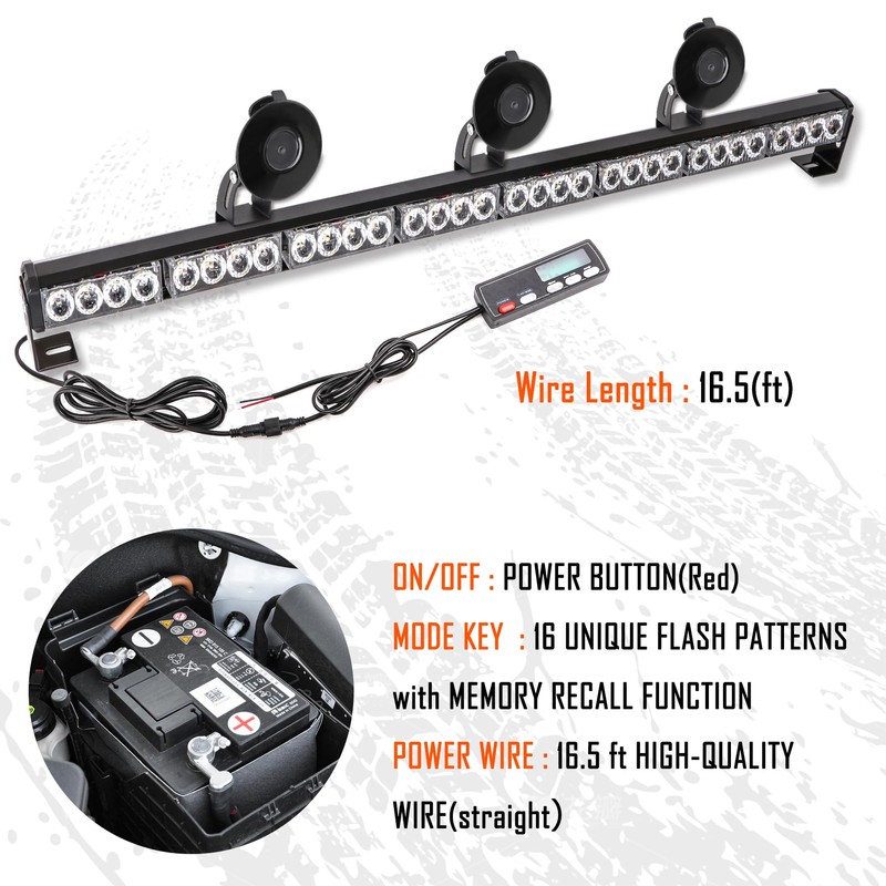 Emergency Light Bar 36 Inch 16 Flash Modes 32 Led