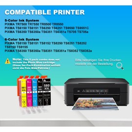 AHEWSUE Printer Cartridges Multipack (Pack of 5) Compatible with Canon 580 581 Printer Cartridges PGI-580 CLI-581 for Canon Pixma TR8550 TS705 TS6350 TS6350a TS705a TS6351 TS6250 TS6150 TS9550 TS6151