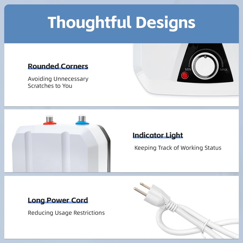Tankless Electric Water Heater 1500W, 1.59Gal Under Sink Hot Water