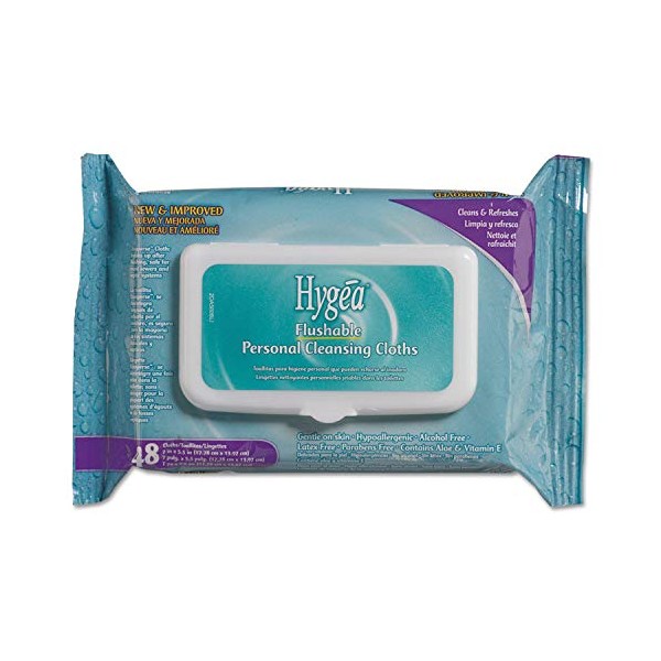 PDI Healthcare A500F48 Hygea Flushable Personal Cleansing Cloths, 5.5" x 7" Size (576 Washcloths)
