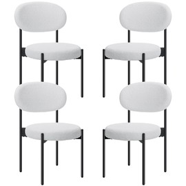 HOMMPA Boucle Dining Chairs Set of 4 Dining Chairs with Back Modern Upholstered Kitchen Dining Room Chair with Metal Legs for Dining Room Kitchen White