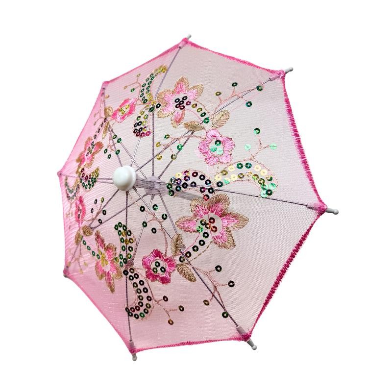 Pack of 4 Mini Lace Umbrella Parasols with Sequins -