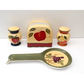 ACK Tuscany Garden Colorful Hand Painted Mixed Fruit, 4pc Stove Top Set, 89225/28