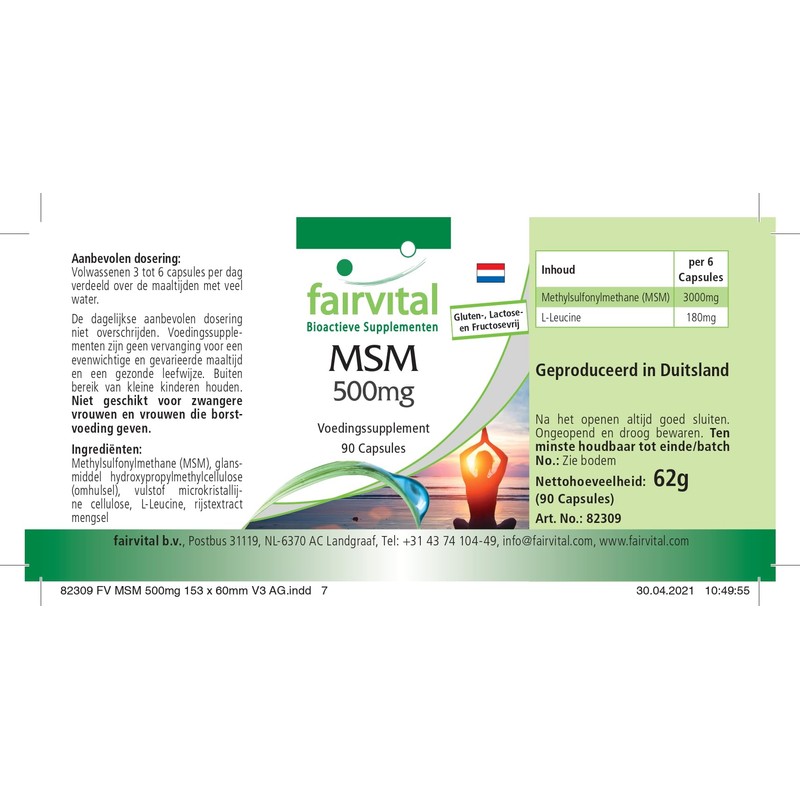 Fairvital MSM Capsules 500 mg – High Dose – Vegan