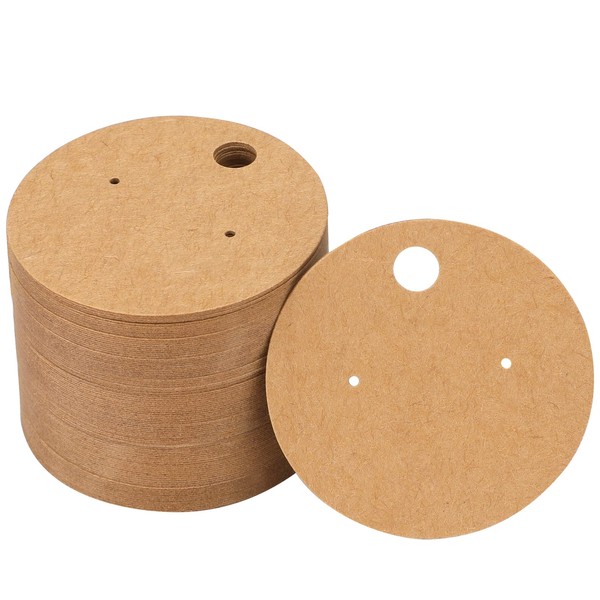 joycraft 100Pcs Earring Cards, 2" Brown Round Earring Display Holder Cards, Kraft Paper Earring Display Cards, Blank Hanging Display Cards for DIY Earring, Ear Studs, Use in Stores or Home