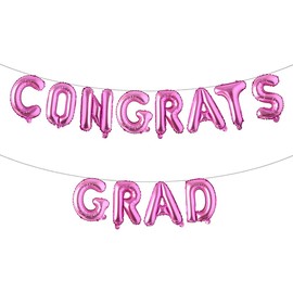 Decoraciones de graduación 2021 | Congrats Grad Globo Banner & 2 Banderines de graduación Multicolor Graduación Party Accesorios Decoración Proveedores (Felicidades Grad Rose Red)