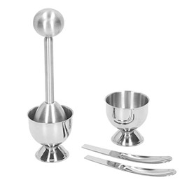Juego de Decoración para Galletas de Huevo, Tazas para Huevos de Acero Inoxidable con Cortador de Huevos y Cucharas Herramientas de Separador para Huevos Duros y Suaves