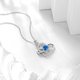 Birthstone Love Heart Infinity Pendant Necklace - 925 Sterling Silver Firework-Cut Cubic Zirconia Love Forever Infinity Necklace Anniversary Birthday Jewelry Gift for Women Wife Mom Daughter (09-September)