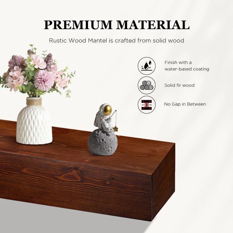 LDB_BUILDING 84" Solid Wood Fireplace Mantel, 6" Thick Rustic Floating