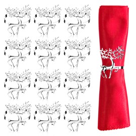 Christmas Napkin Rings, 12 Pcs Silver Napkin Rings, Reindeer Napkin Holders, 6 CM Elk Napkin Buckle, Christmas Table Decoration, for Christmas, Thanksgiving, Party, Wedding