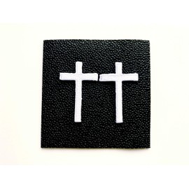 TH Set of 2 Tiny. Mini White Cross Logo Biker Motorcycle Sew Iron on Embroidered Applique Badge Sign Patch Clothing etc.