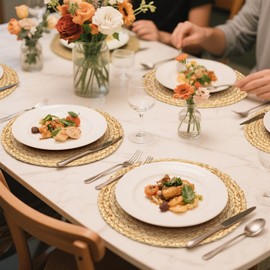 ABUDA 6 Manteles Individuales Tejidos Redondos, Tejido Rústico manteles Individuales, Mantel Individual de ratán Natural de 30 cm para Mesa, Resistentes al Calor y Antideslizantes