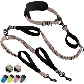 SparklyPets Correa doble para perro con manos libres, doble correa para perros medianos y grandes, correa para perro para 2 perros con asas acolchadas, costuras reflectantes, sin tirones, sin enredos (café, para 2 perros)