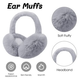 Ear Muffs for Women, Foldable Winter Faux Furry Earmuffs, Cold Weather Cute Soft Ear Warmer Covers Headband