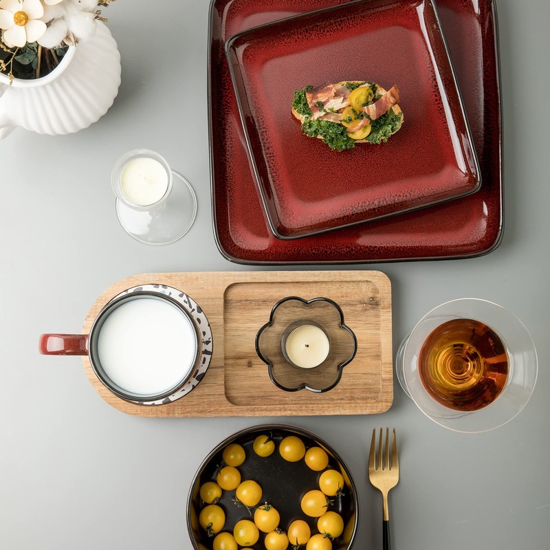Arora FLACKAR Square Stoneware 16pc Double Bowl Dinnerware Set for